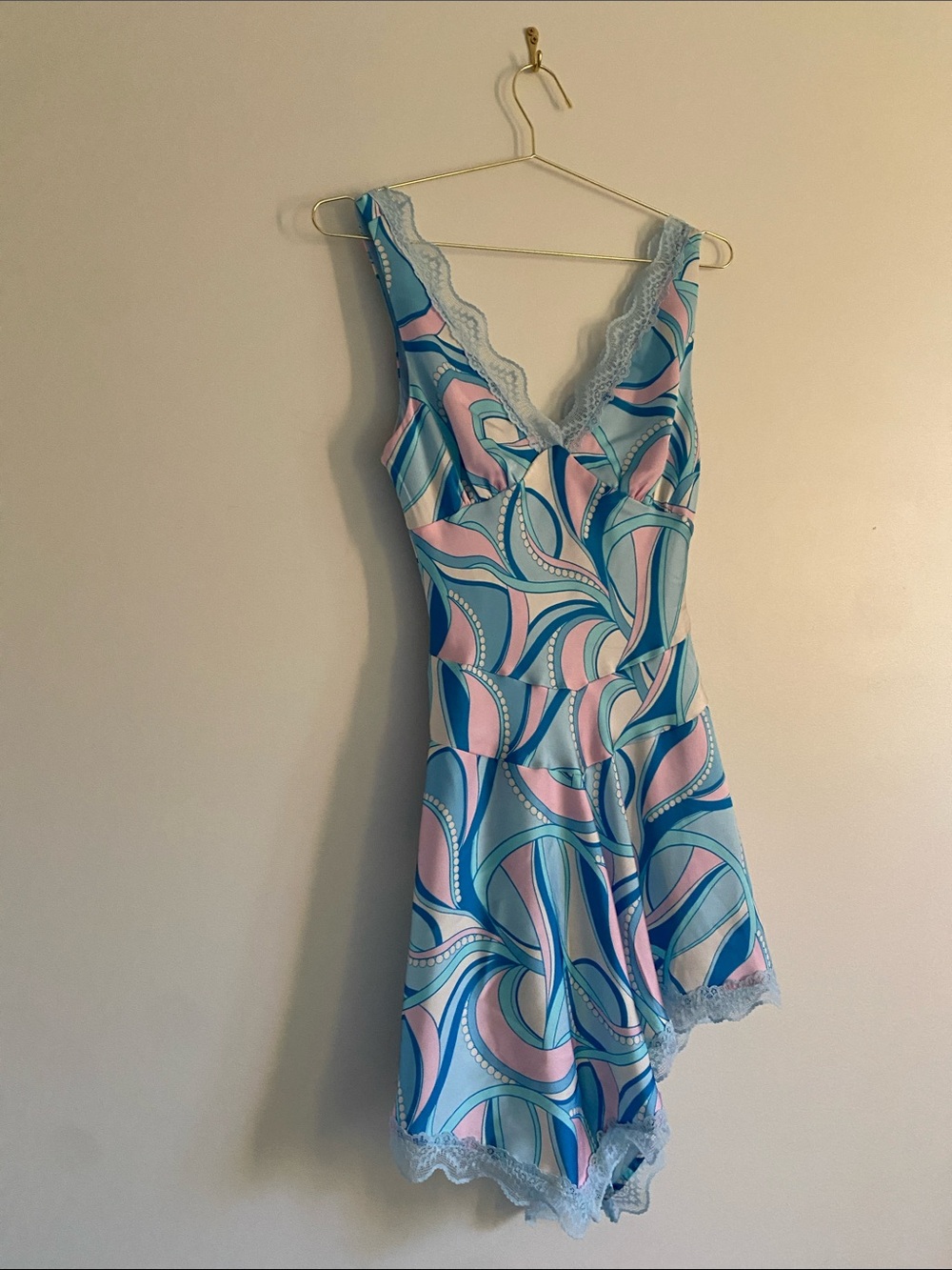Avec Les Filles Paisley Satin Lace Trim Bias Mini Dress | 6 - Picture 7 of 14
